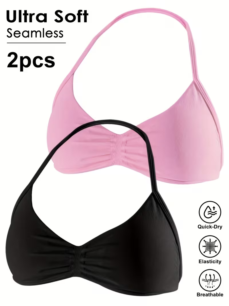 قطعتان من توبات رياضية نسائية  - مراجعة T Shirt Bra Seamless وسعره